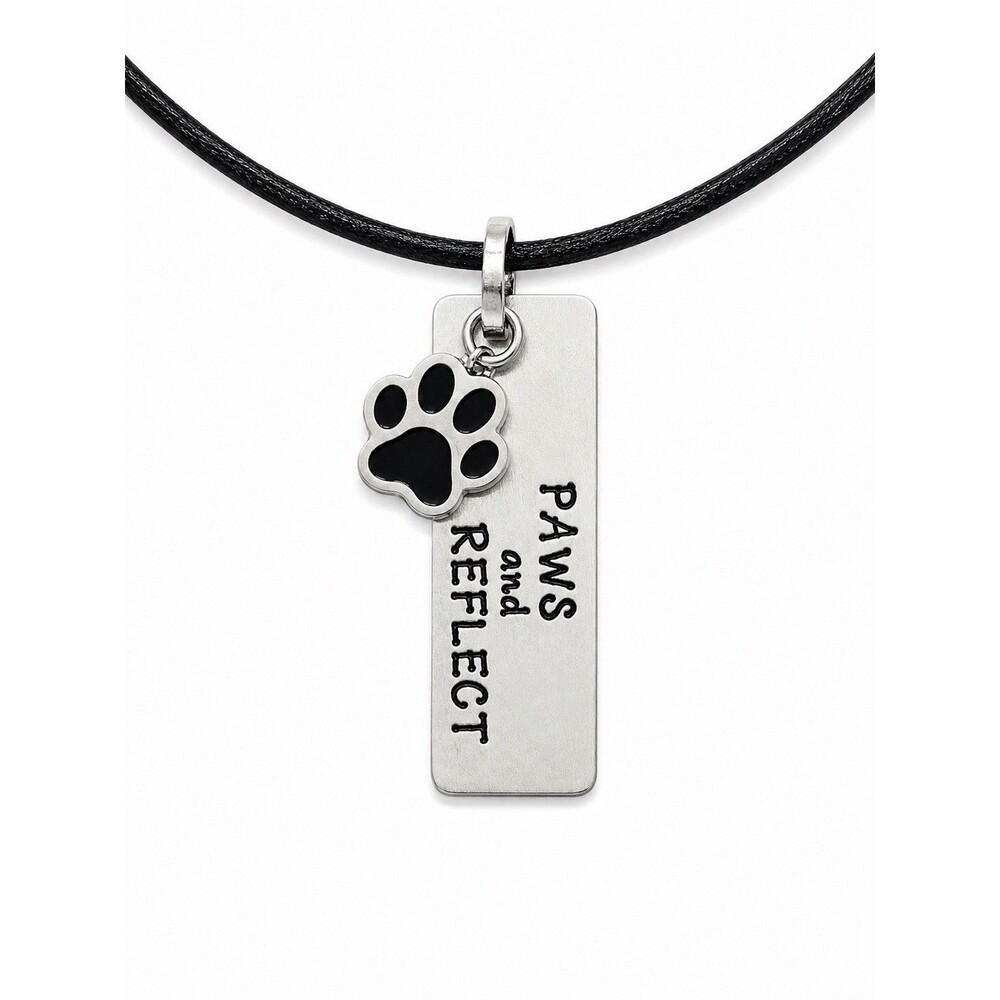PAWS and REFLECT Stainless Steel Pendant Necklace Black Cord 18” Dog Paw Charm